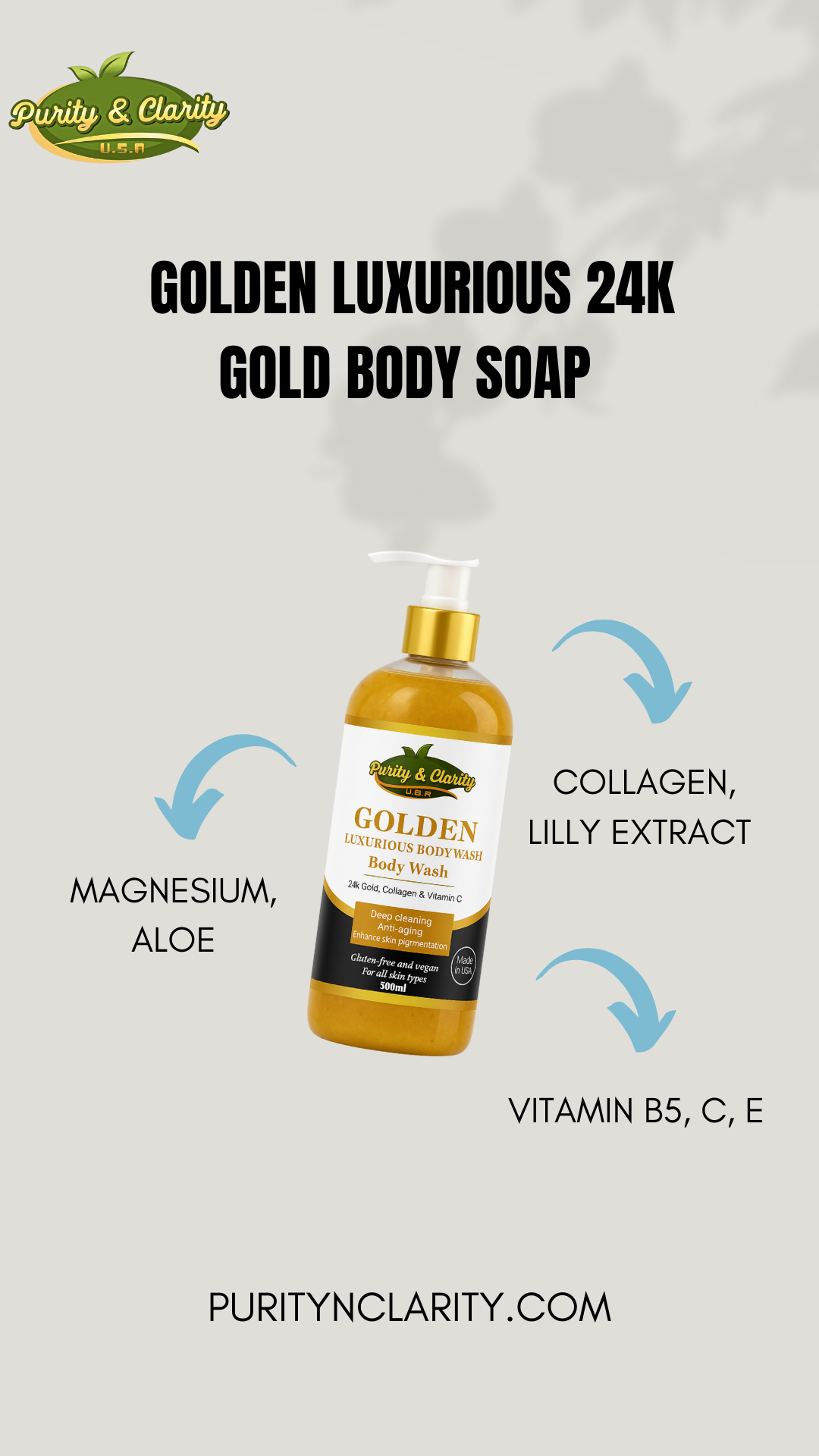 Golden Luxurious 24k Gold Body Care Set – Cleanse • Hydrate • Glow - Purity & Clarity, LLC