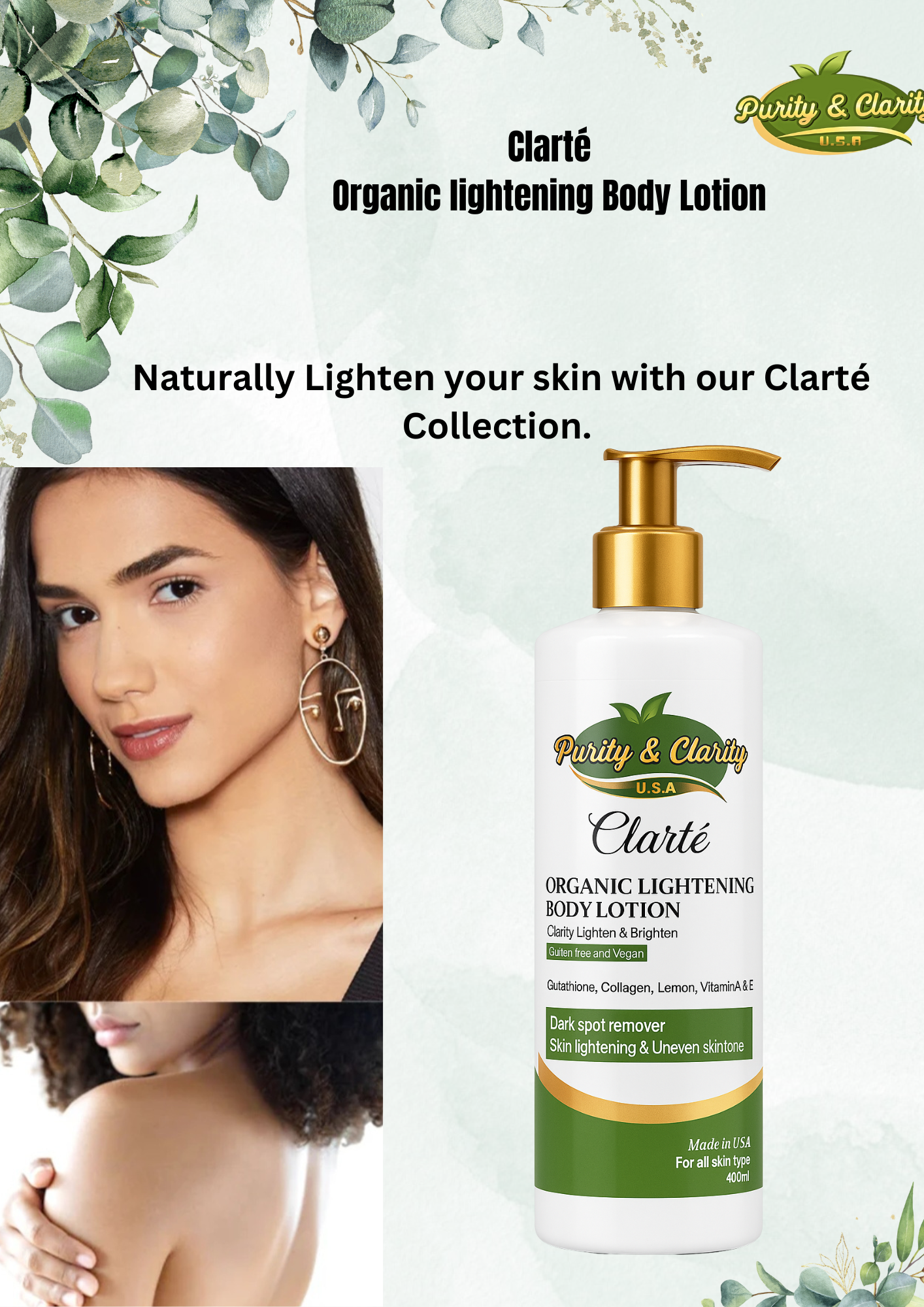 Clarté Organic Lightening Body Lotion – Brightens & Fades Dark Spots