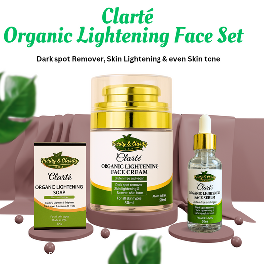 Clarté 3‑Piece Lightening Face Set – Soap • Serum • Cream.