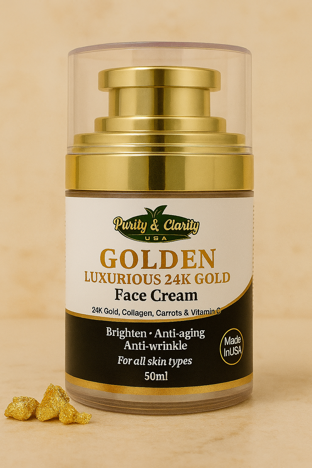 Golden Luxurious 24k Gold Face Cream – Brighten, Firm & Glow - Purity & Clarity, LLC