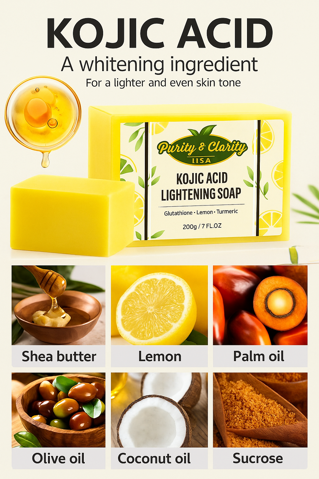 Kojic Acid Lightening Soap – 200g - Purity & Clarity, LLC