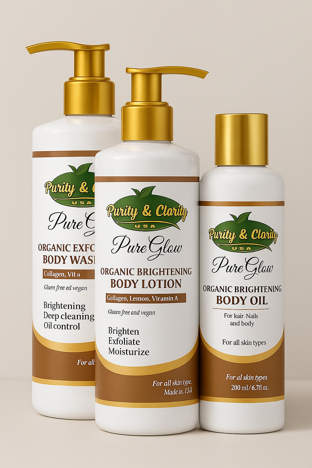 PureGlow Organic Brightening Body Set – 3-Piece Glow Ritual - Purity & Clarity, LLC