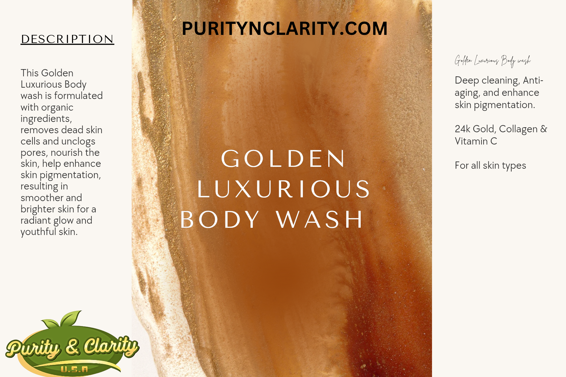 Golden Luxurious 24k Gold Body Wash – Purify & Glow