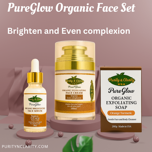 PureGlow Organic 3‑Step Brightening Face Set – Cleanse • Treat • Glow