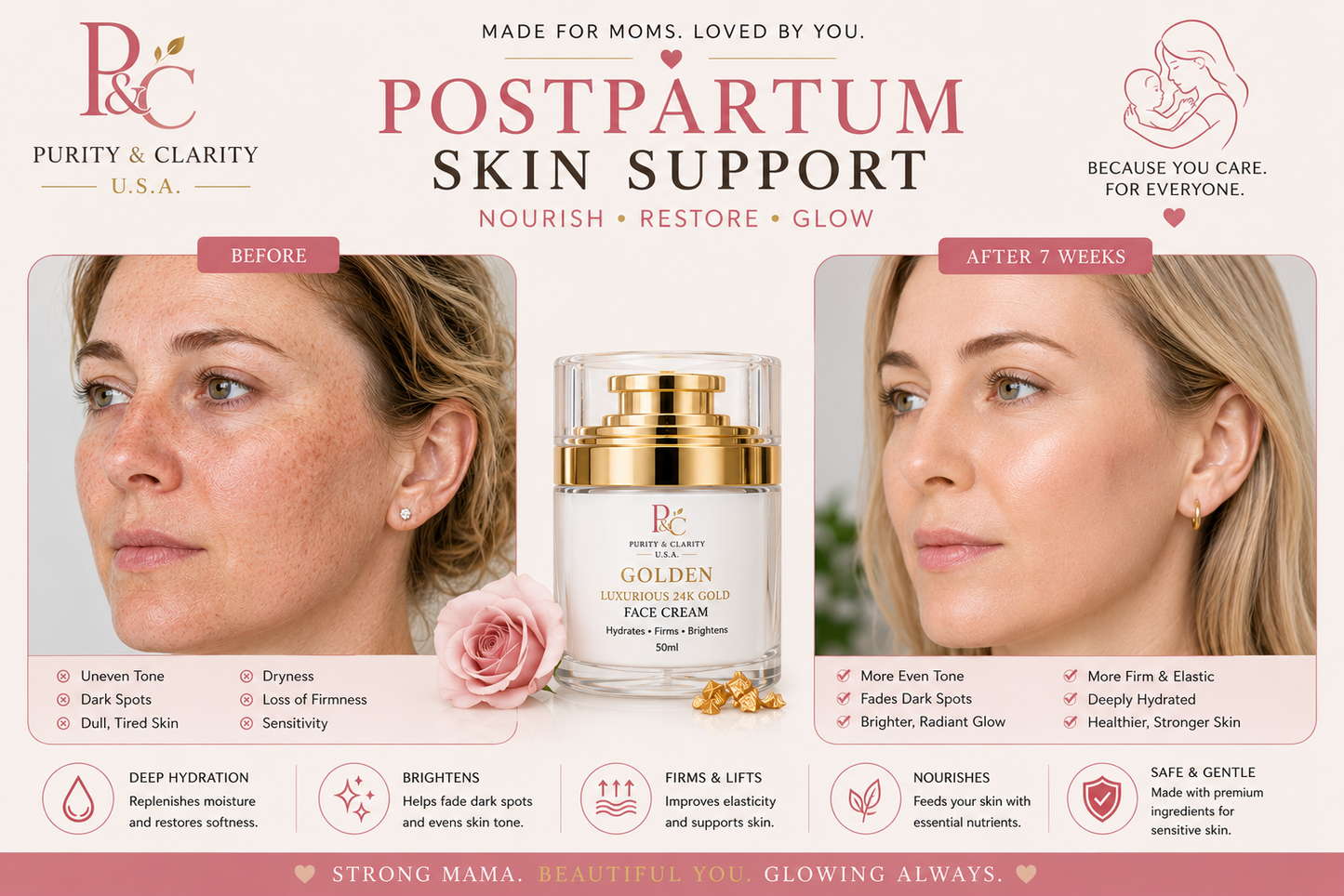 Golden Luxurious 24K Gold Face Cream – Brighten • Hydrate • Firm • Renew | Luxury Face Cream for Dark Spots, Uneven Tone, Dry & Mature Skin