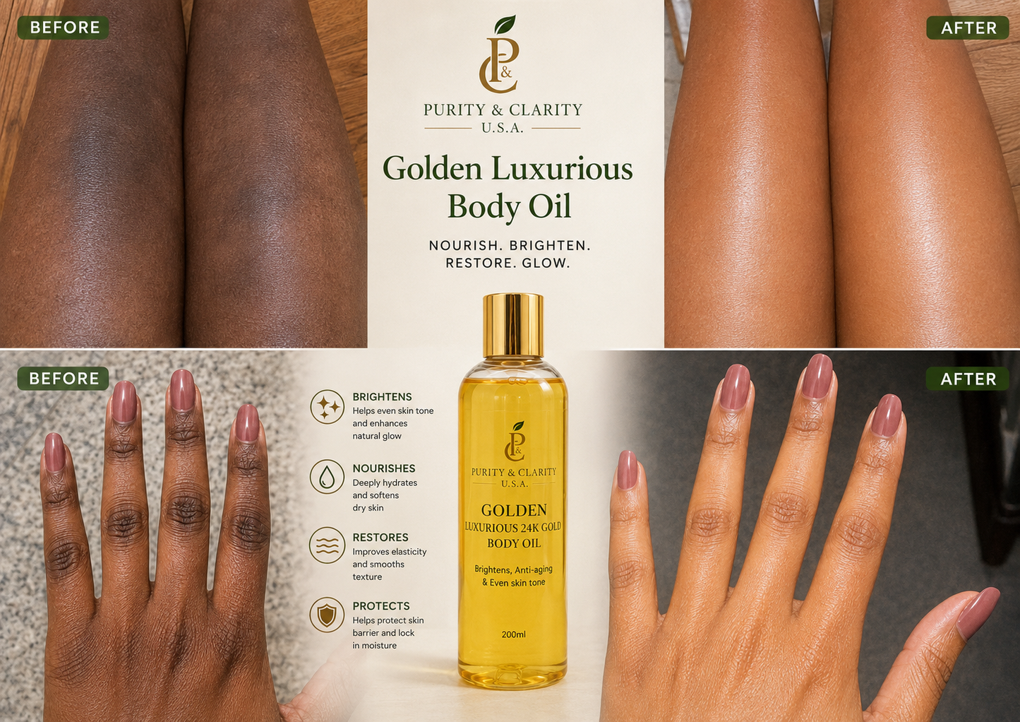 Golden Luxurious 24K Gold Collection Set – Face & Body Ritual (6 Items) Best Value.Complete Routine