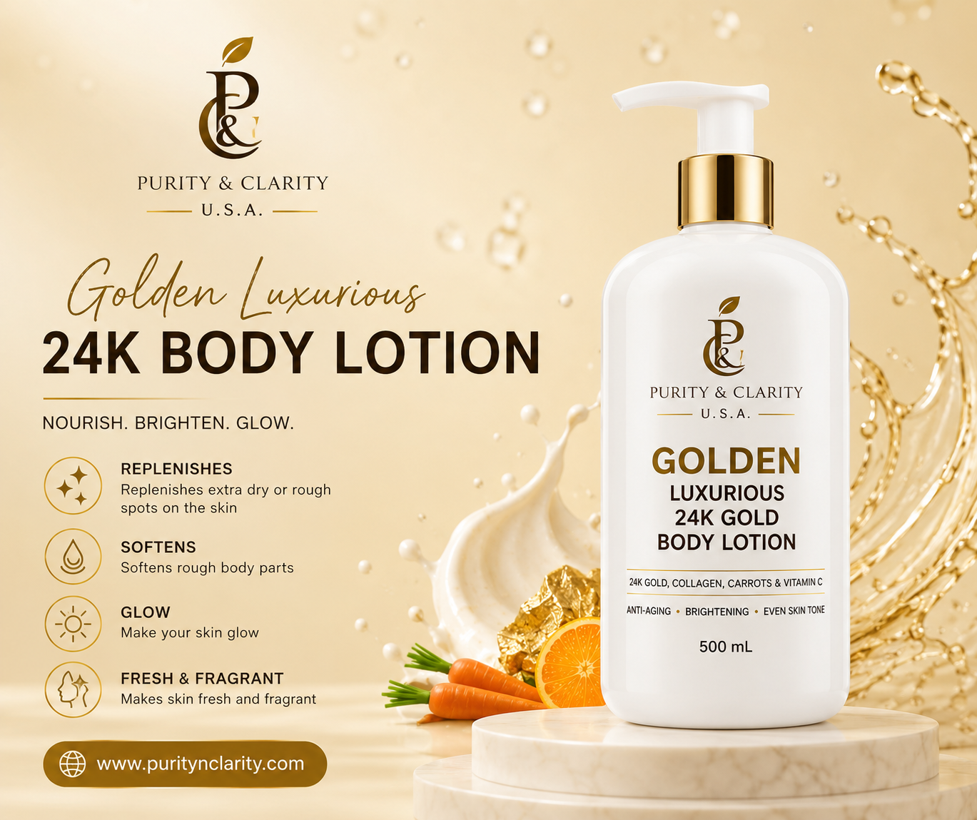 Golden Luxurious 24K Gold Collection Set – Face & Body Ritual (6 Items) Best Value.Complete Routine