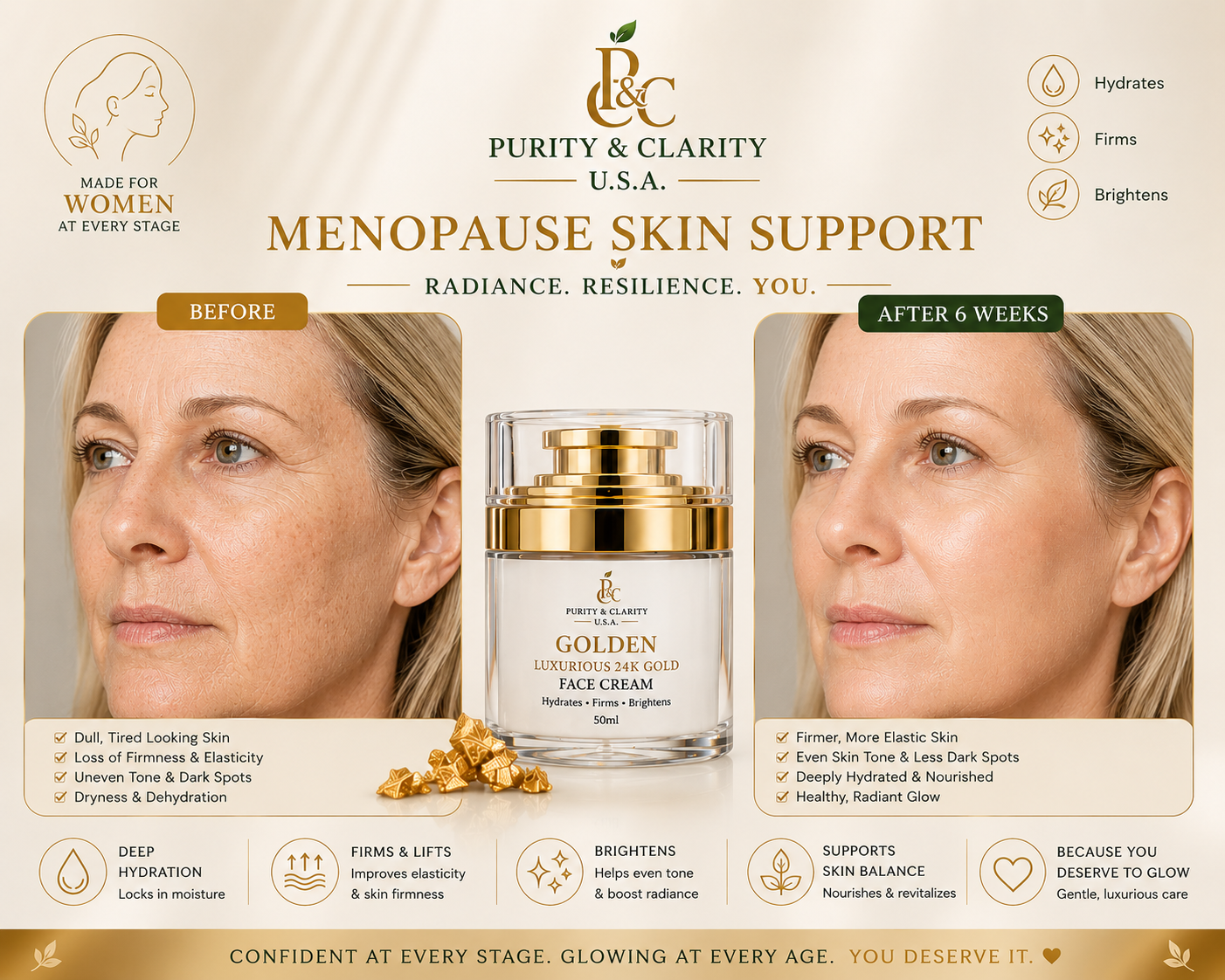 Golden Luxurious 24K Gold Collection Set – Face & Body Ritual (6 Items) Best Value.Complete Routine