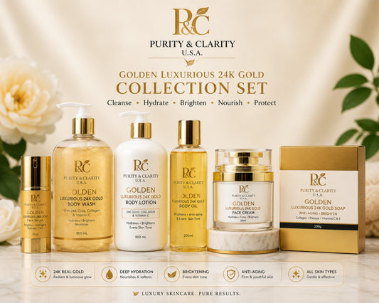 Golden Luxurious 24K Gold Collection Set – Face & Body Ritual (6 Items) Best Value.Complete Routine