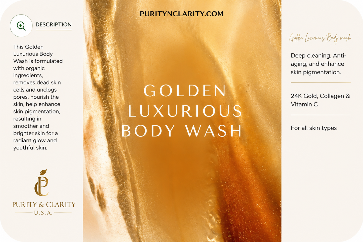 Golden Luxurious 24K Gold Body Wash – Purify • Hydrate • Restore • Glow | Luxury Hydrating Body Wash for Dry, Dull & Mature Skin