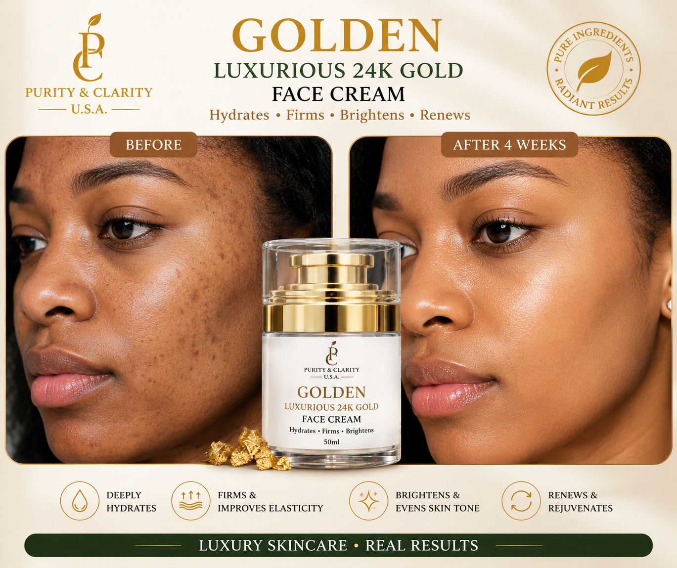 Golden Luxurious 24K Gold Collection Set – Face & Body Ritual (6 Items) Best Value.Complete Routine