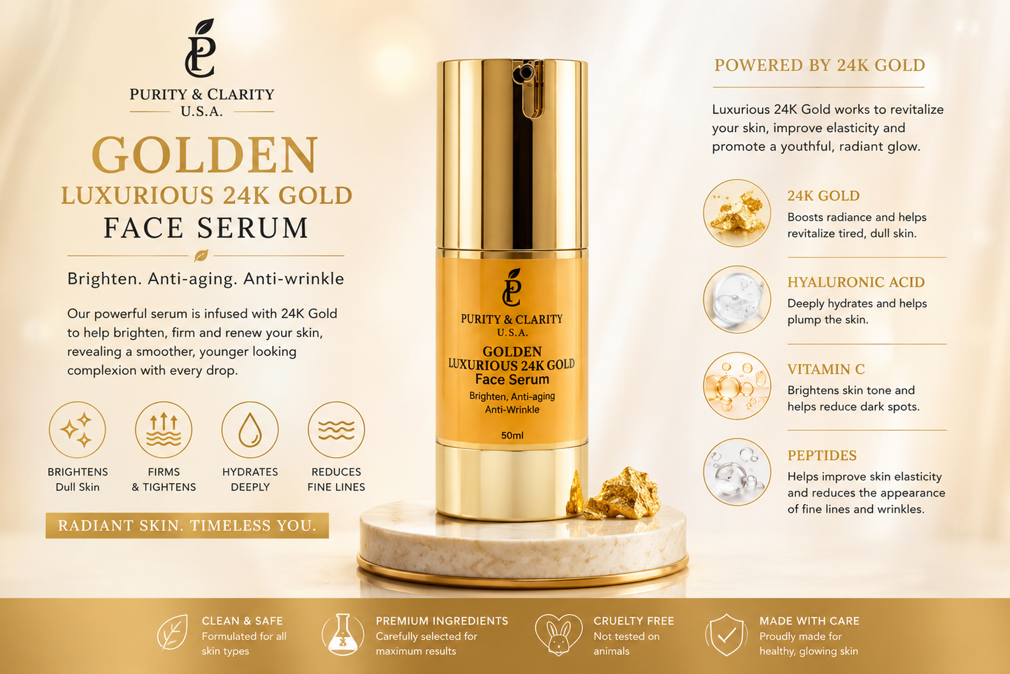 Golden Luxurious 24K Gold Collection Set – Face & Body Ritual (6 Items) Best Value.Complete Routine