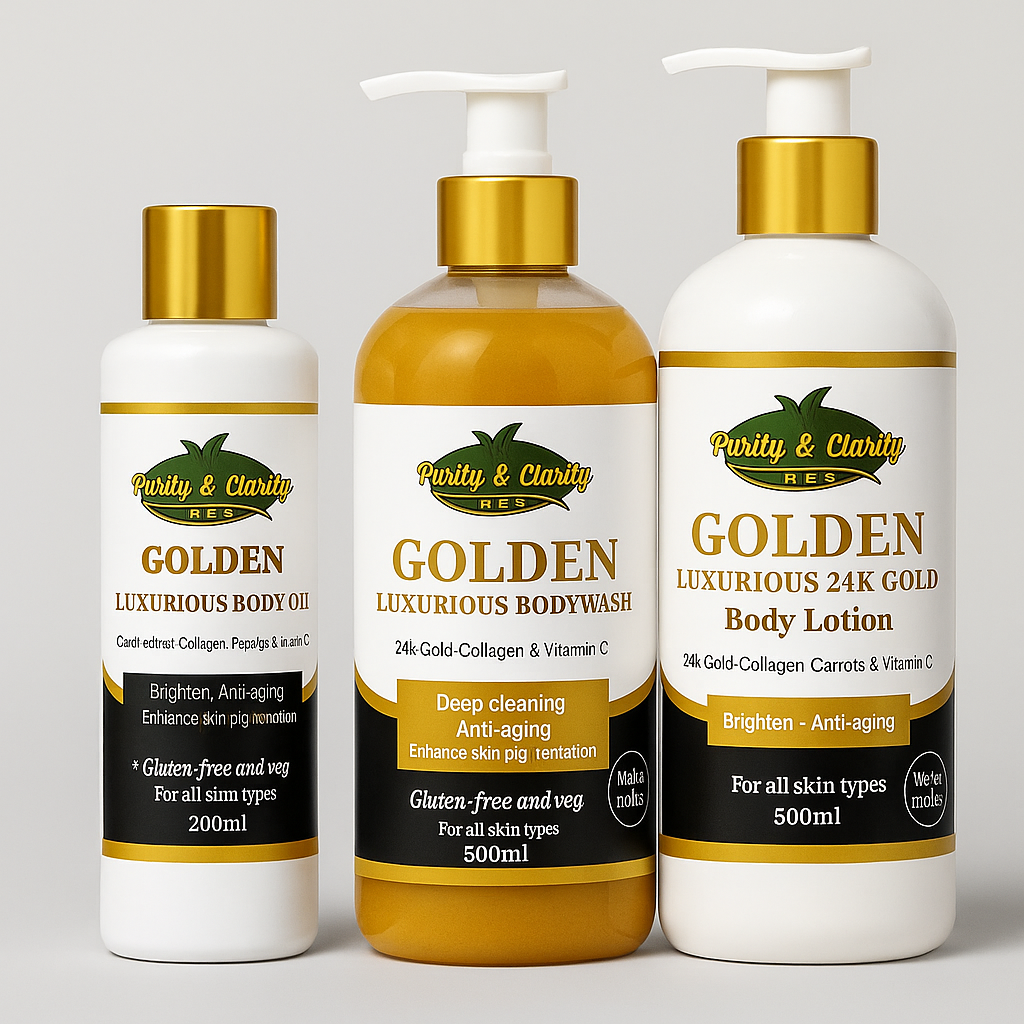 Golden Luxurious 24k Gold Body Care Set – Cleanse • Hydrate • Glow - Purity & Clarity, LLC