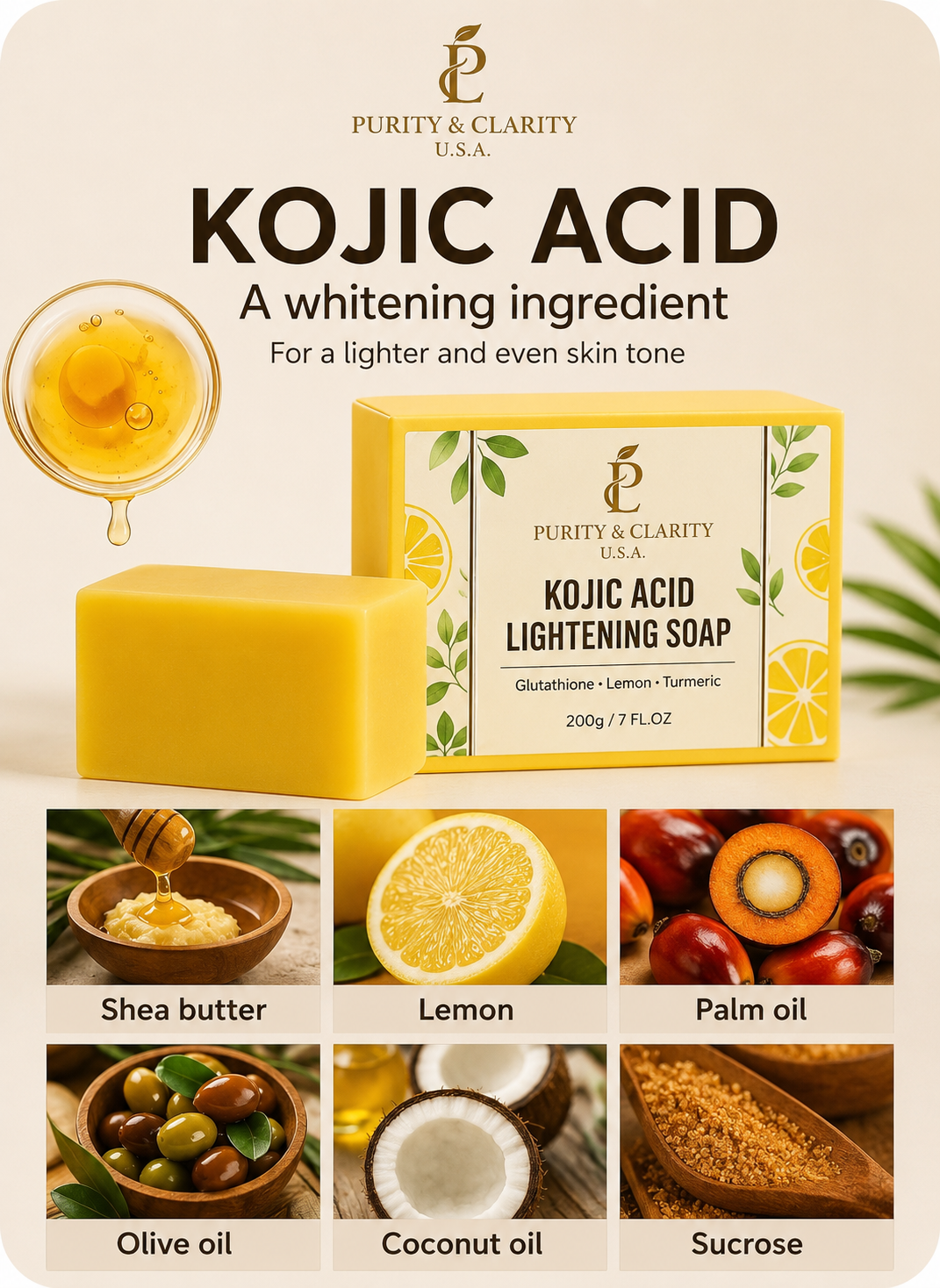 Kojic Acid Lightening Face & Body Bar Soap – 200g