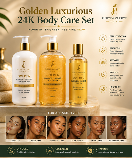 Golden Luxurious 24k Gold Body Care Set – Cleanse • Hydrate • Glow. The Complete Body Ritual for Deep Hydration, Radiance & Healthy-Looking Skin
