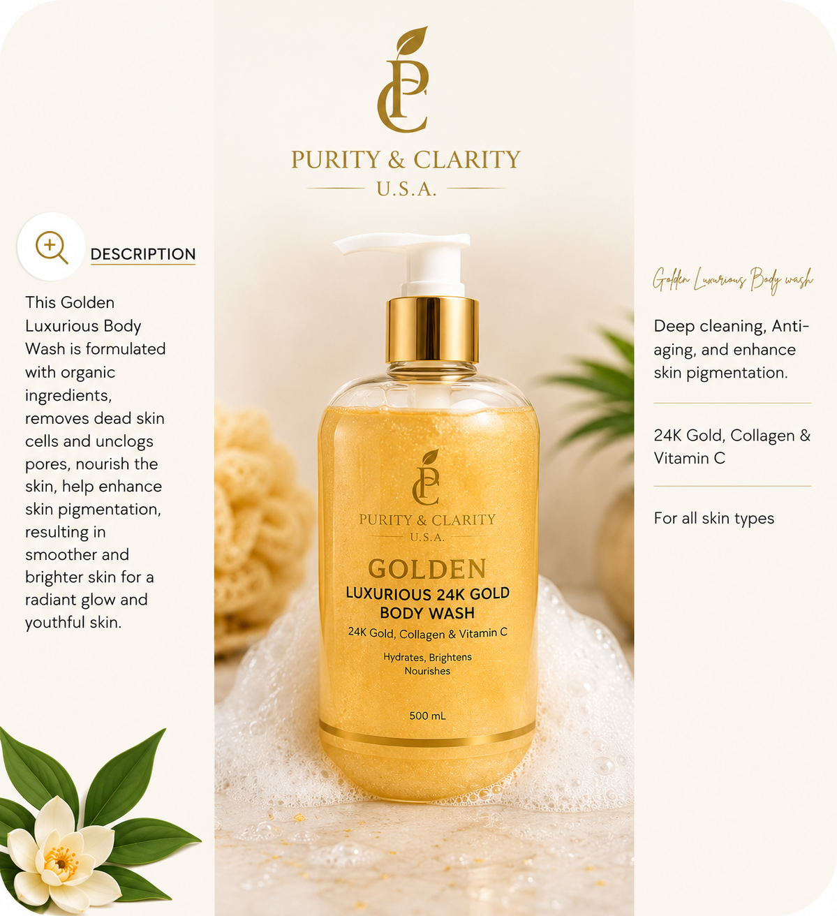 Goldenes luxuriöses 24-Karat-Gold-Körperpflegeset – Reinigen • Hydratisieren • Strahlen 