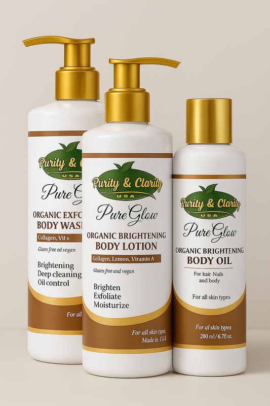 PureGlow Organic Brightening Body Set – 3-Piece Glow Ritual - Purity & Clarity, LLC