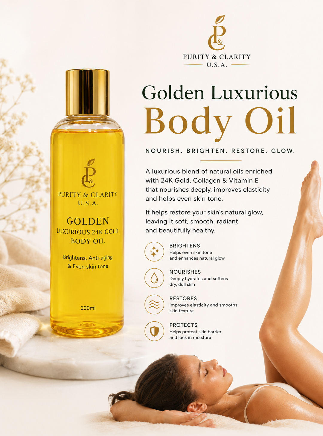 Golden Luxurious 24K Gold Collection Set – Face & Body Ritual (6 Items) Best Value.Complete Routine