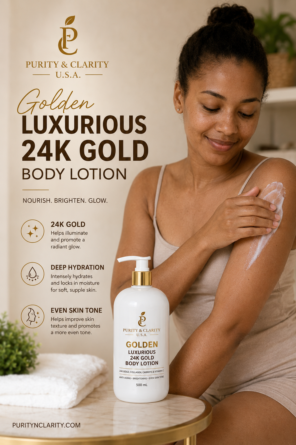 Golden Luxurious 24K Gold Collection Set – Face & Body Ritual (6 Items) Best Value.Complete Routine