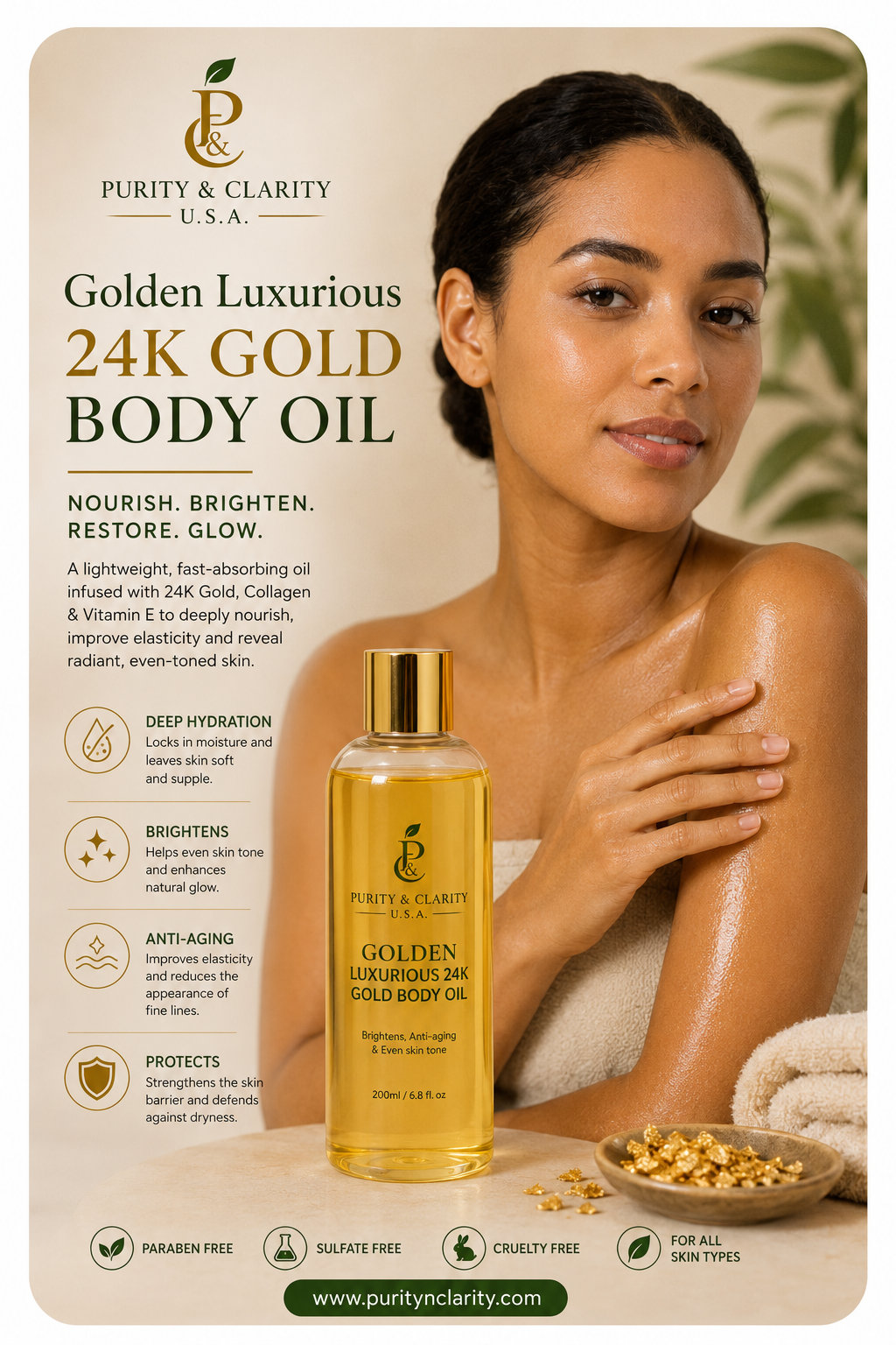 Golden Luxurious 24K Gold Collection Set – Face & Body Ritual (6 Items) Best Value.Complete Routine